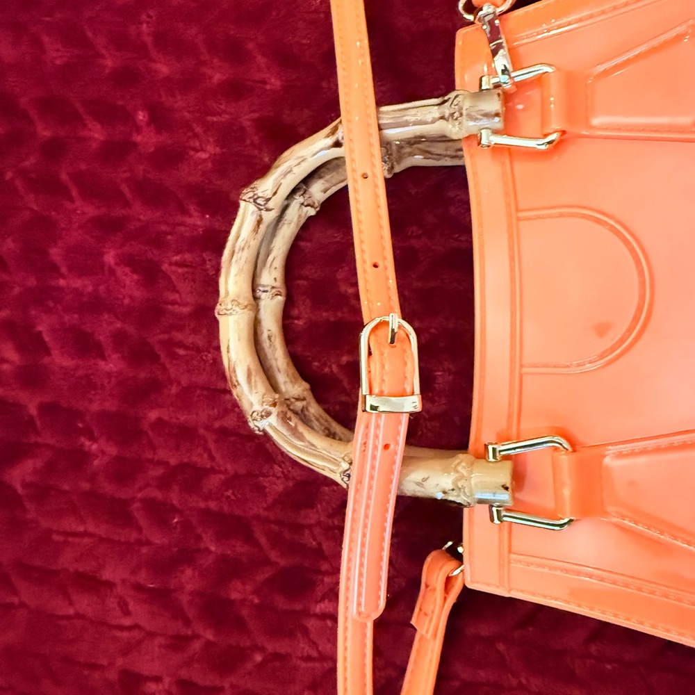 Orange Mini Handbag with Bamboo Handle - Picture 10 of 11